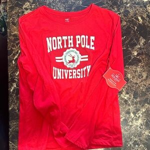 Holiday Time Red 'North Pole University' Long Sleeve Tee-NWT